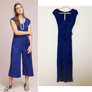ANTHROPOLOGIE MAEVE Sonata Blue Pleated Wide Leg Cap Sleeve Jumpsuit SZ 6